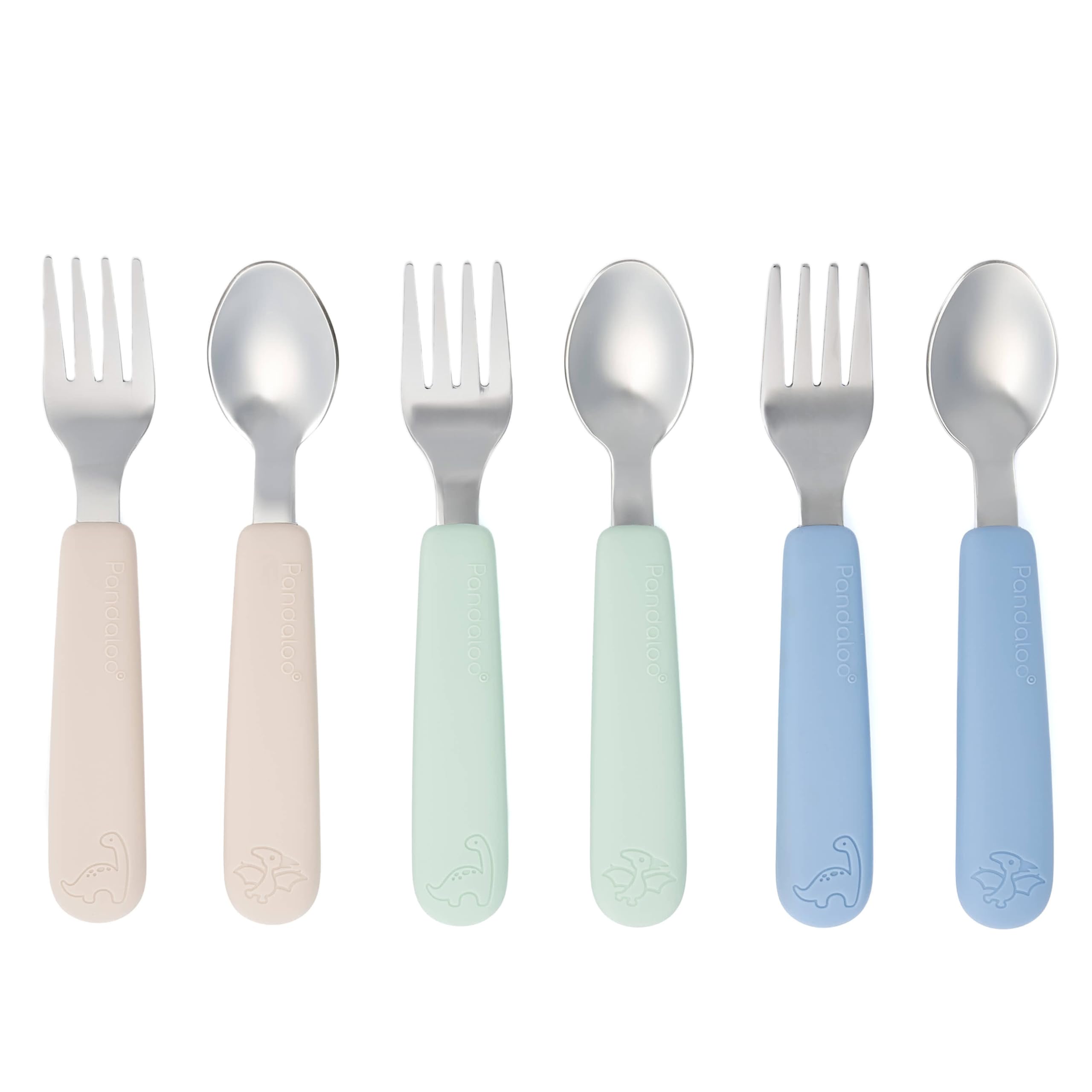 Pandaloo Kids Silverware with Soft Silicone Handle | Toddler Fork & Spoon Set (6pcs) | Toddler Utensils | Food-Grade Silicone + Stainless Steel |