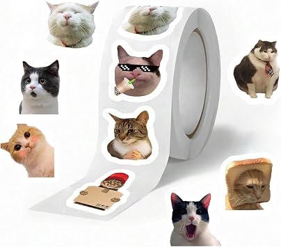 500PCS Cat Meme Stickers Roll 10 Styles Funny Cat Stickers Cute Animal Decals Vinyl Waterproof Sticker Cute Sticker Pack 500 Per Roll