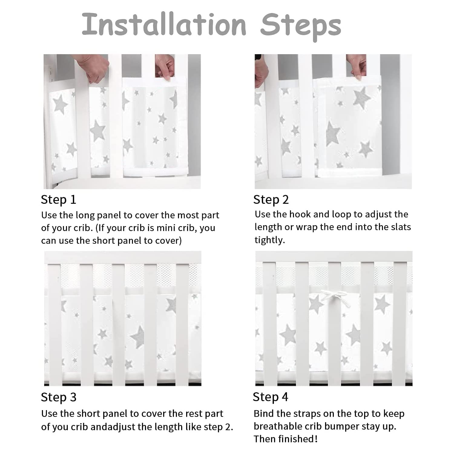 GoGou Cot Bumper,Baby Cot Bumpers for Cot Bed,Breathable Cot Bumper 3D  Anti-Airflow Mesh with Sides Anti-Collision