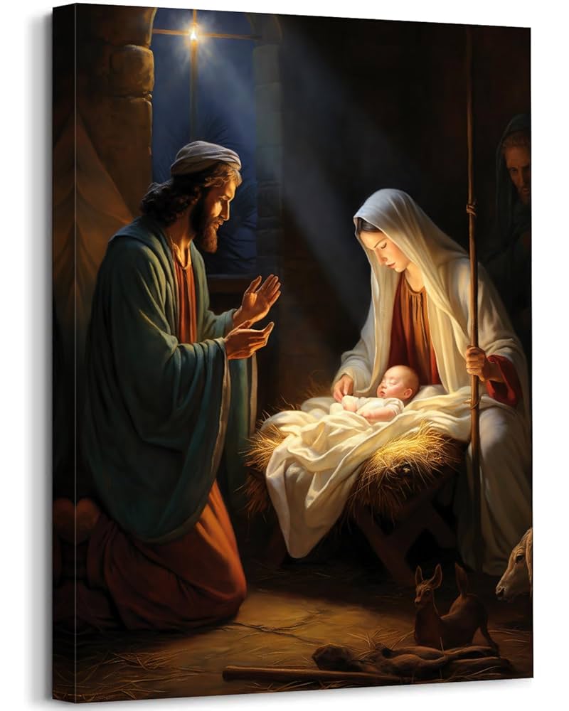 Amazon.co.jp: GLOKAKA イエスの誕生 キャンバス ウォールアート
