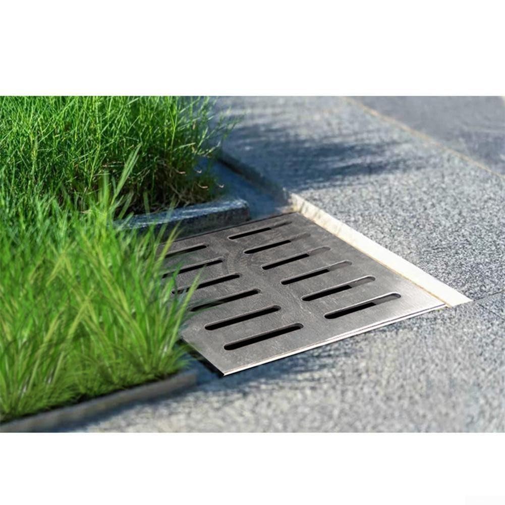 Grille de vidange en acier inoxydable pour un écoulement efficace de l'eau de pluie, motif de trou anti-encrassement, finition brossée antidérapante, (200 x 200 x 20 x 2 mm)