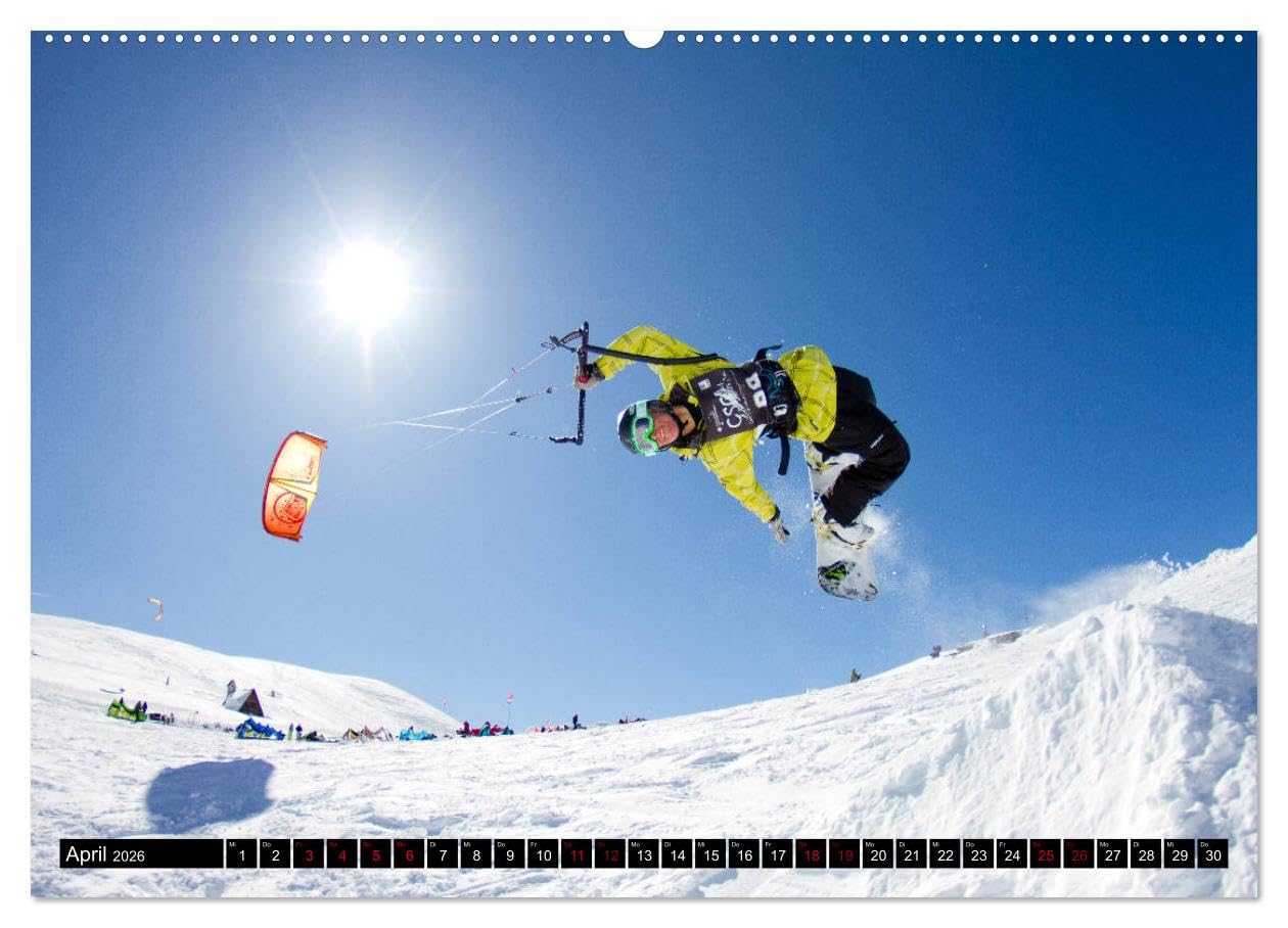Snowkiting (Wandkalender 2026 DIN A2 quer), CALVENDO Monatskalender: Wintersport mit Windkraft