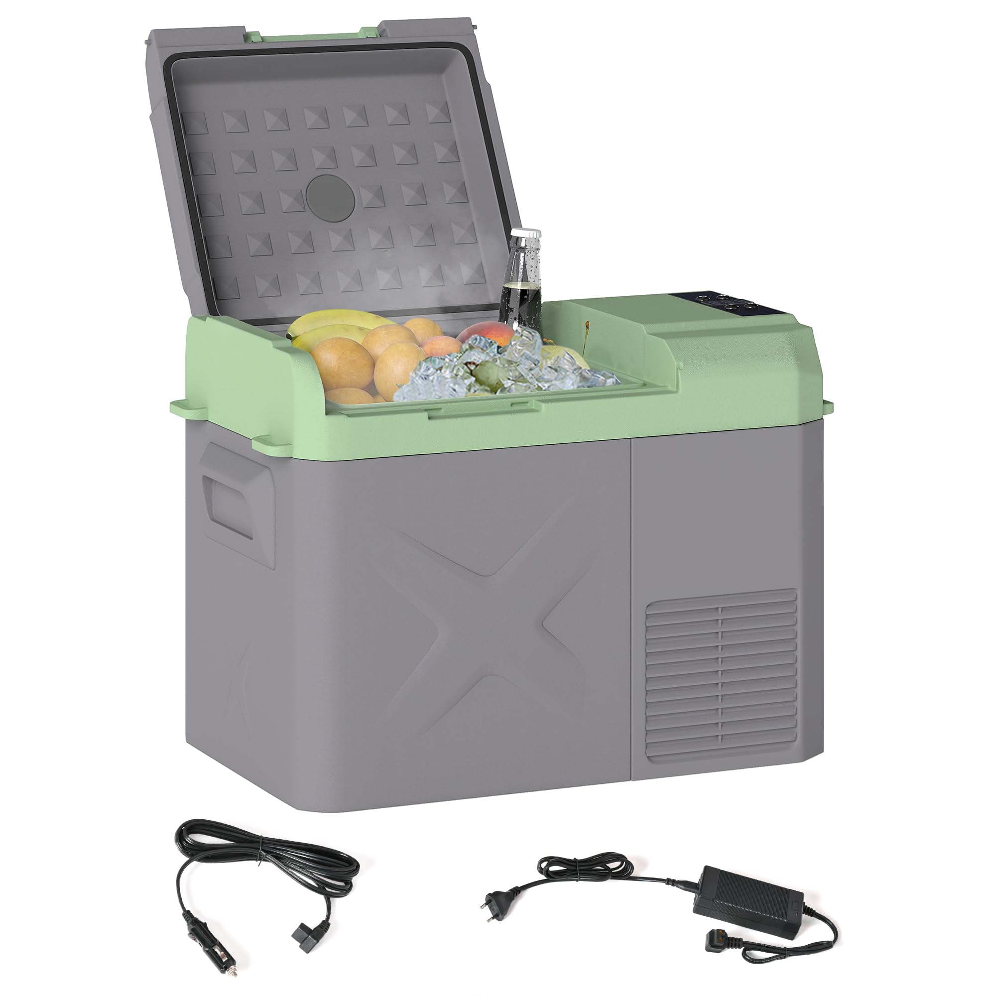 Outsunny Nevera Portátil Eléctrica 24,​2L Refrigerador de Coche 12/​24/​220V con Compresor Luz LED Pantalla Digital Modos ECO y MAX de -​20℃ a +​20 ℃ Puerto USB para Hogar Camping Viajes Automóvil