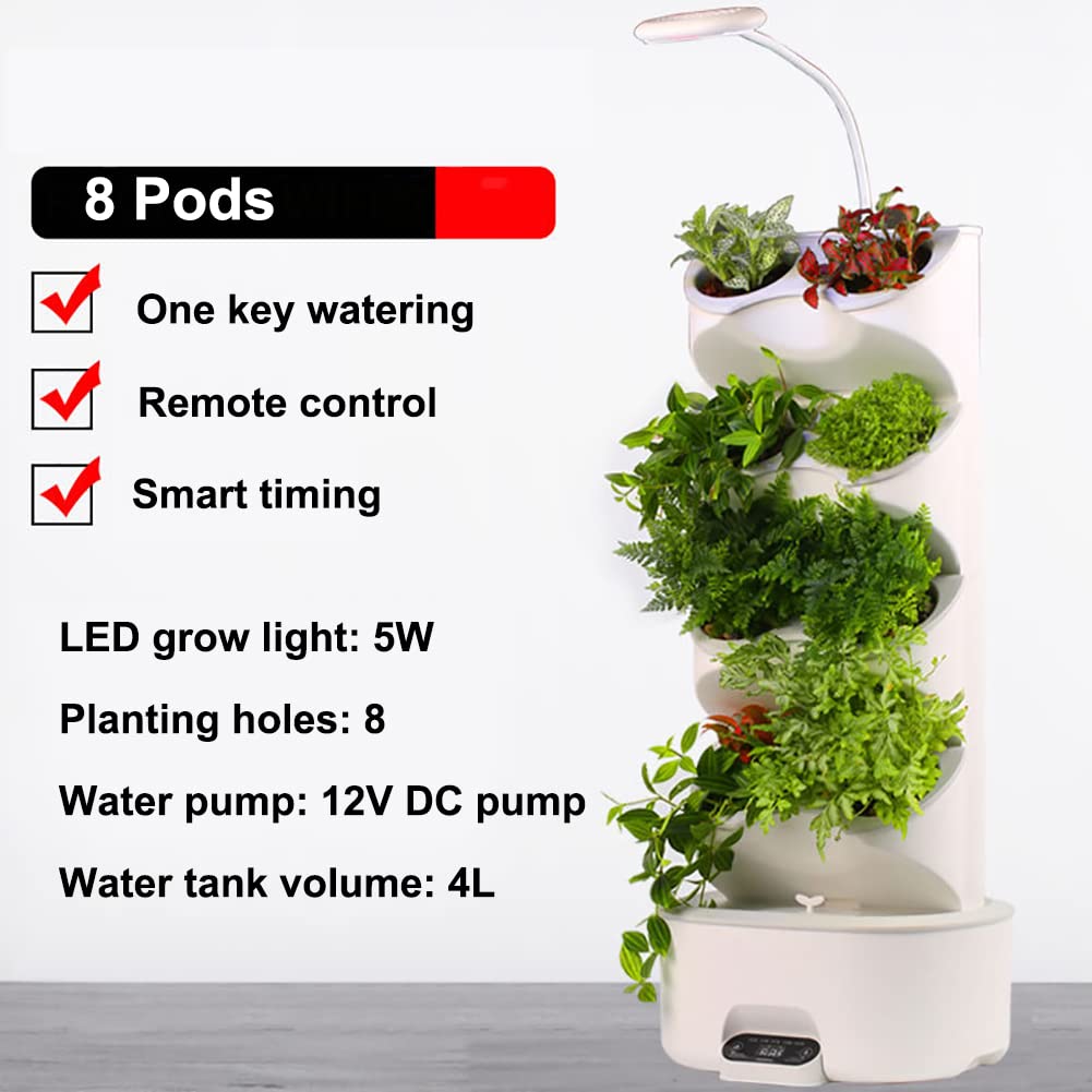 Système de Culture hydroponique, kit de Jardin d'herbes d'intérieur à 8 dosettes sur 4 étages avec lumière de Croissance LED et écran Tactile, Pots de pépinière pour bonsaïs, pour