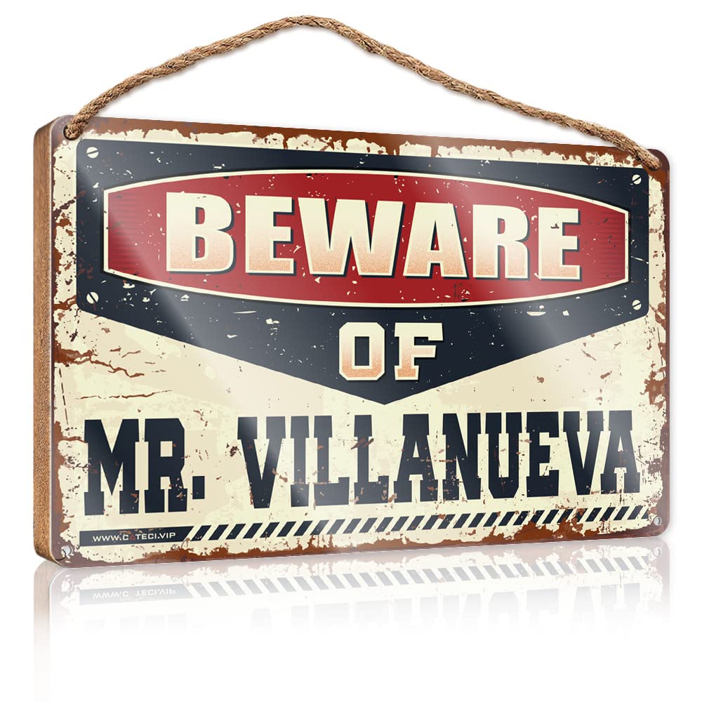 Dtha One Color Funny Signs For Home Decor Beware Of Mr. Villanueva Wooden Sign Bathroom Door Signs For Home Cool Posters For Guys(15X28cm)