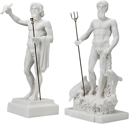 Miniatura 3 de Set Dioses Zeus y Poseidón estatua de mármol fundido griego figura escultura decoración