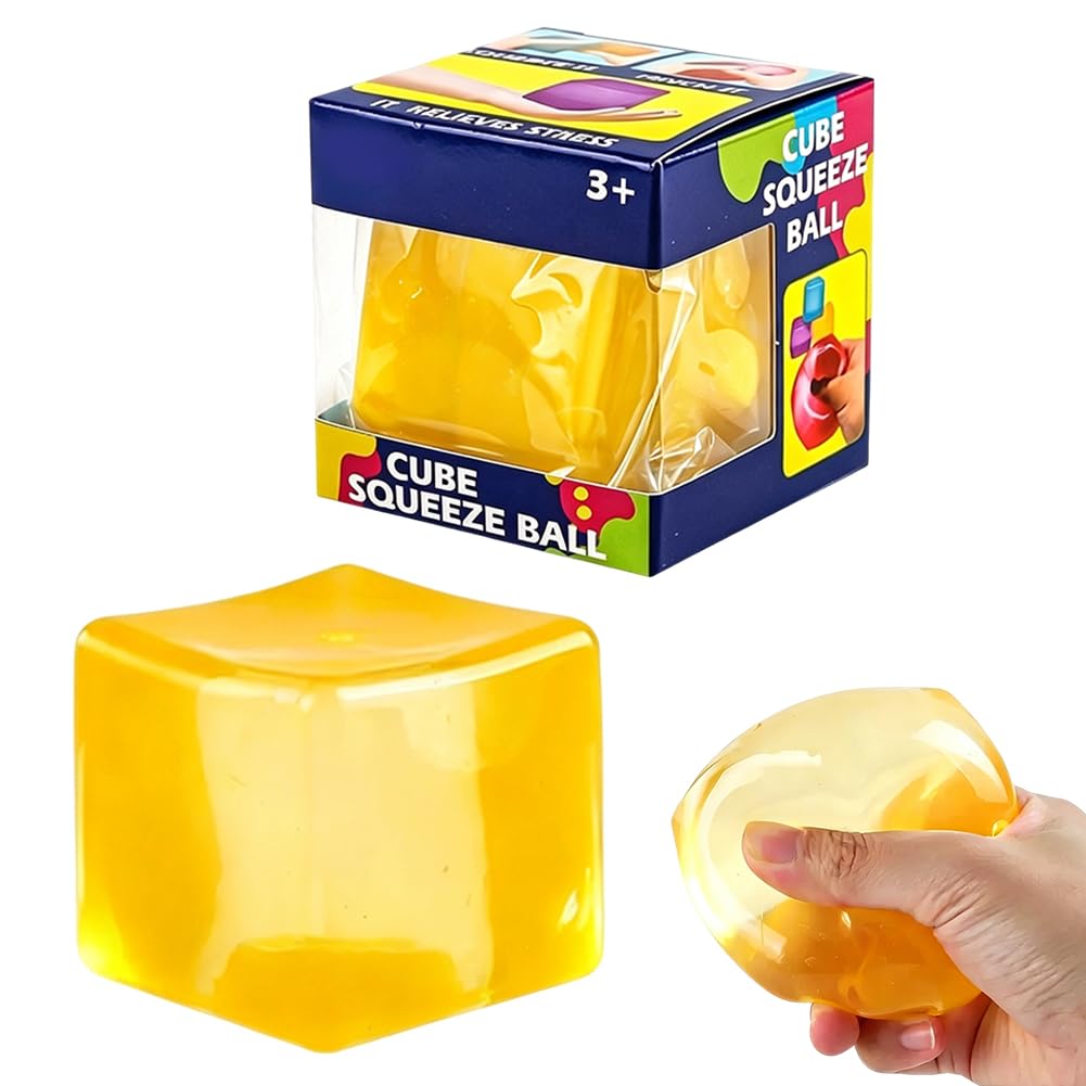 Ice Cube Squishy Fidget Toy ,Squishy Cube Stress Balls, Square Sensory Squeeze Toys for Autism Anxiety Stress Relief Hand Exercise Relax Tensio,Suitable for Adults Teens (yellow)
