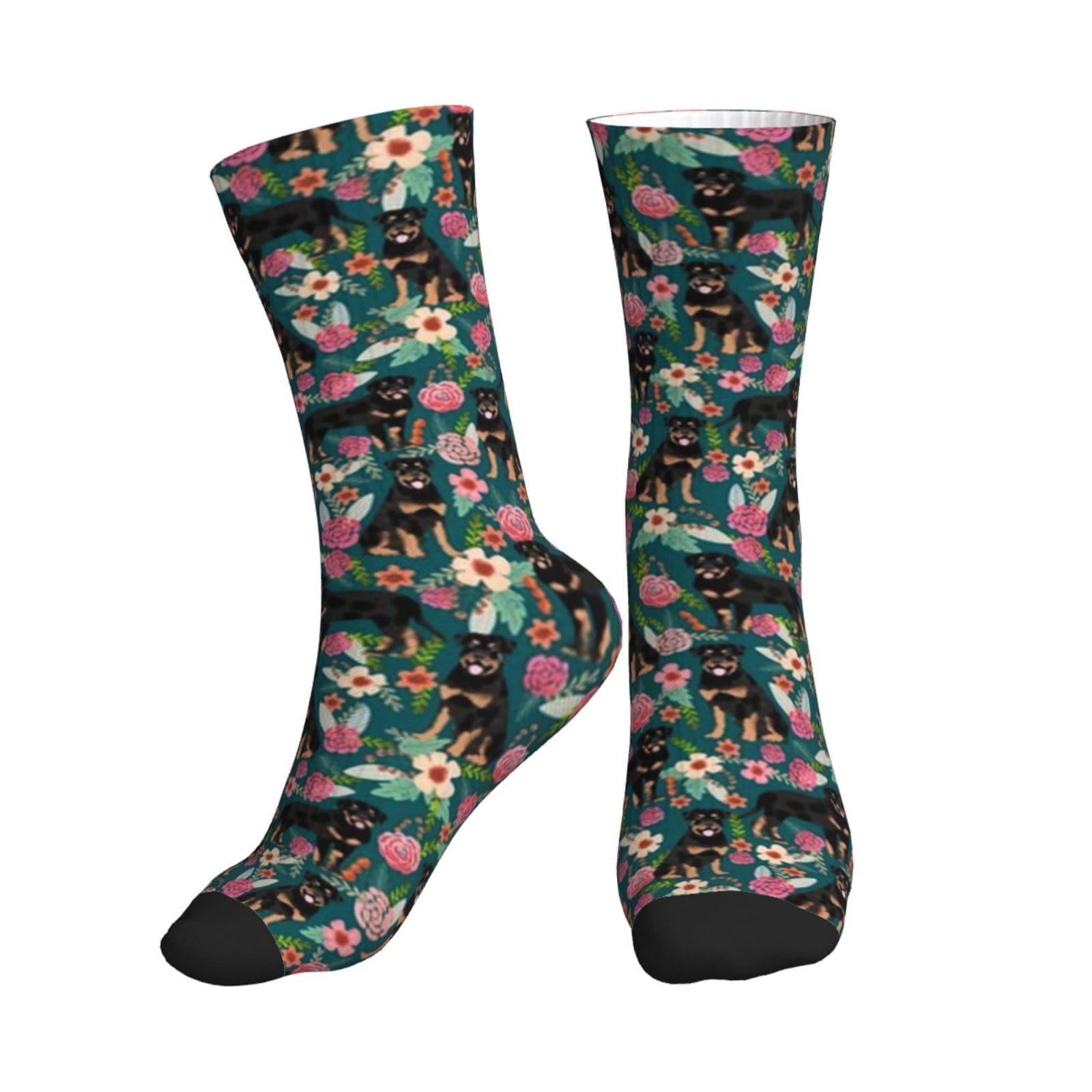 Kwqdozf Unisex As Pic Rottweiler Floral Dog Rottweilers Dog Design Novelty Socks Athletic Socks Sport Running Calf Socks Crew Socks Above Ankle Men Wome Cotton Socks