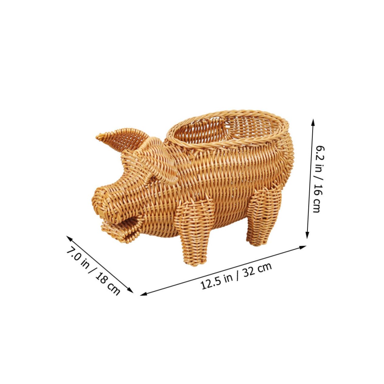 HOODANCOS Adorable Pig Organizer Small Wicker Basket Fruit Baskets for Kitchen Imitation Rattan Holder Snacks Bread Holder