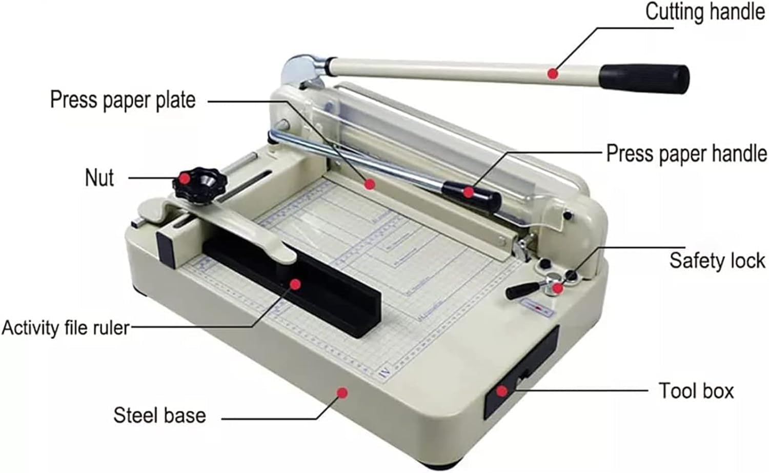 Taglierina a ghigliottina for impieghi gravosi, con Base in Metallo Commerciale, Formato A4, Taglio di precisione a Strati Spessi (400 mm) con Blocco di Sicurezza della Lama