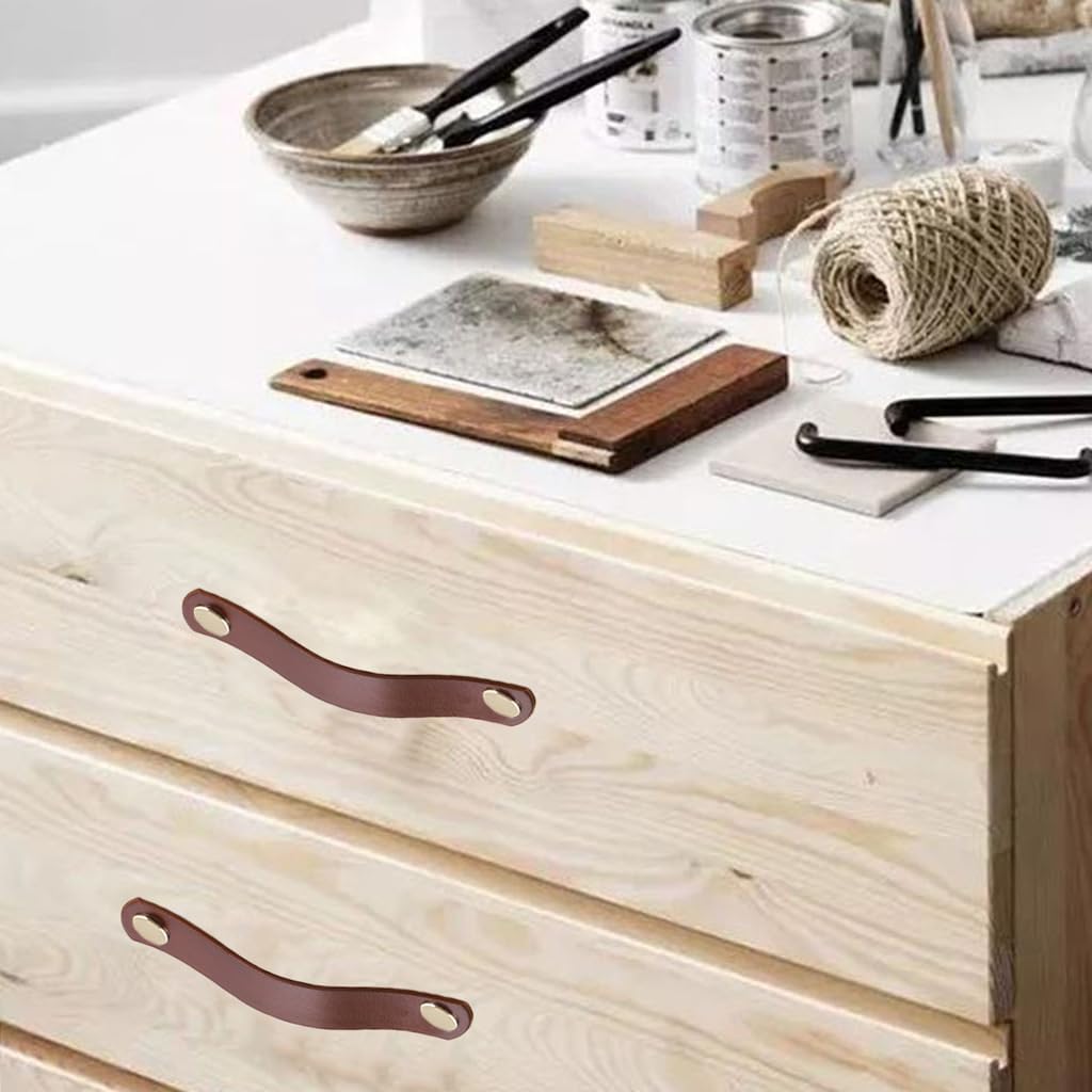 10 Pack Soft Genuine Leather Drawer Pulls Handle 5-1/2 x 1",Wardrobe Kitchen Closet Knobs Door Cabinets Pulls Handles with Screws,Home Decoration, Handmade