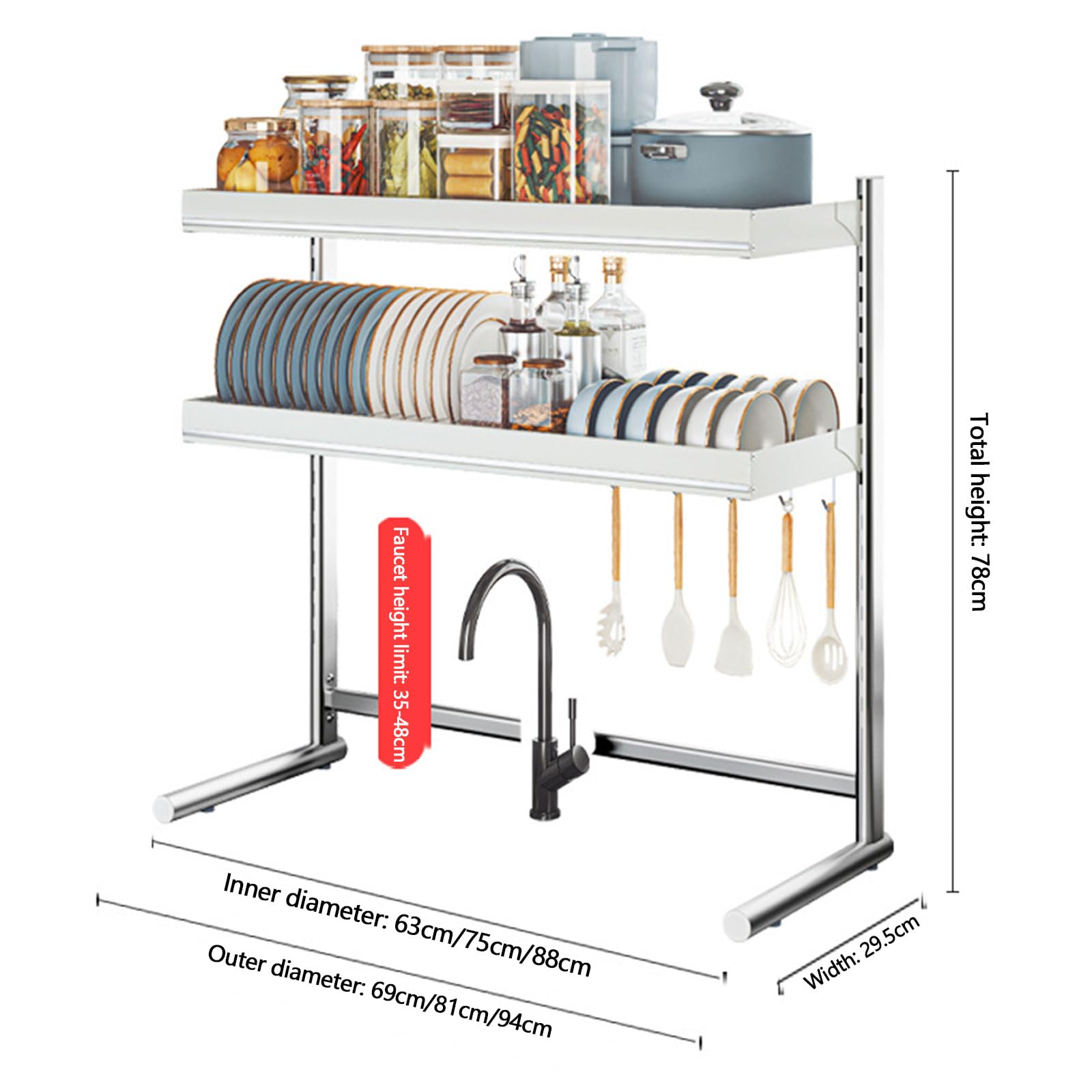 Estante para platos, estante de almacenamiento multifuncional para cocina, estante de drenaje de escritorio que ahorra espacio para platos, vasos, cuencos y cubiertos