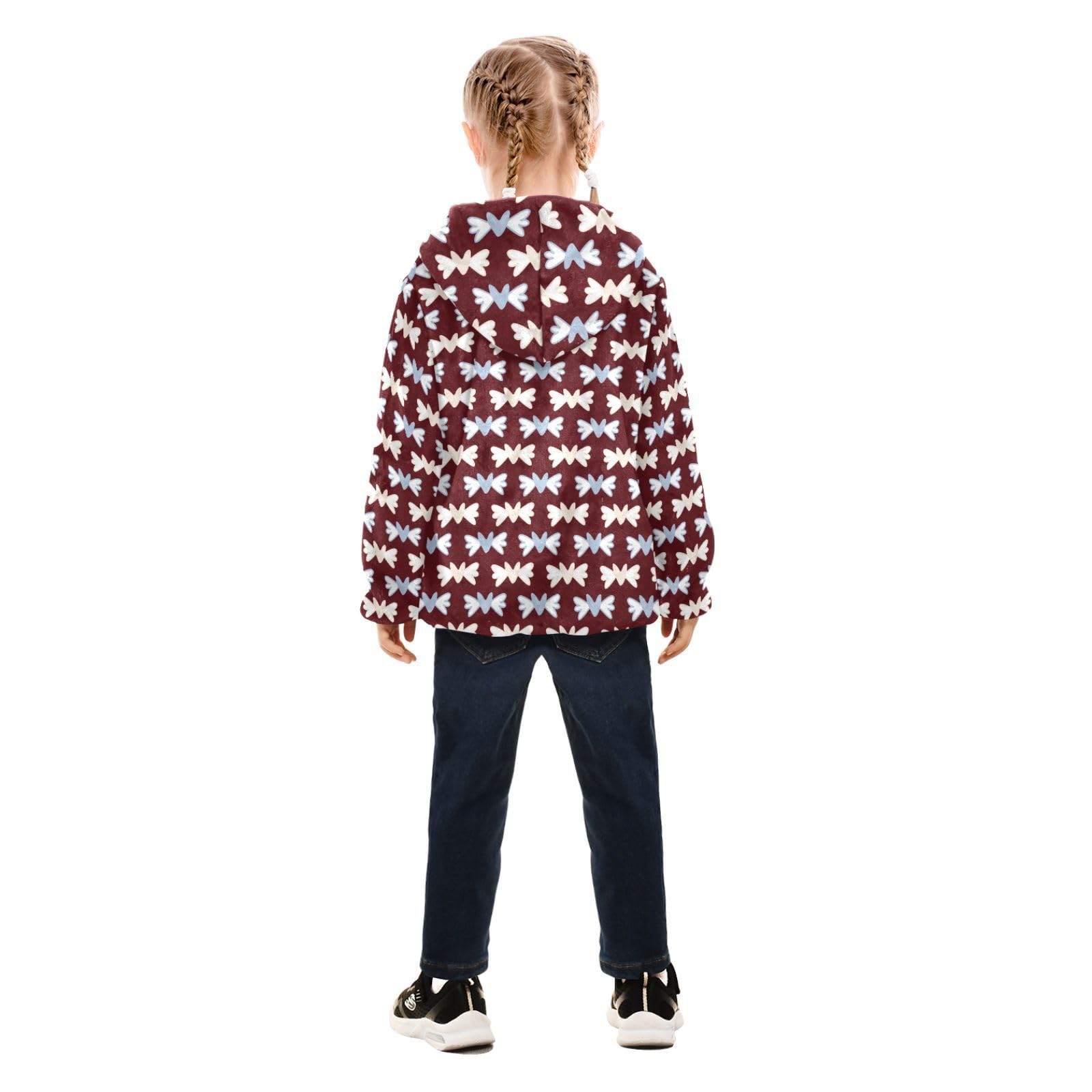 Cappotto con cappuccio per bambini, per autunno e inverno, caldo, a maniche lunghe, con cerniera, antivento, con due tasche, per 3-10 anni, motivo cuore e angelo