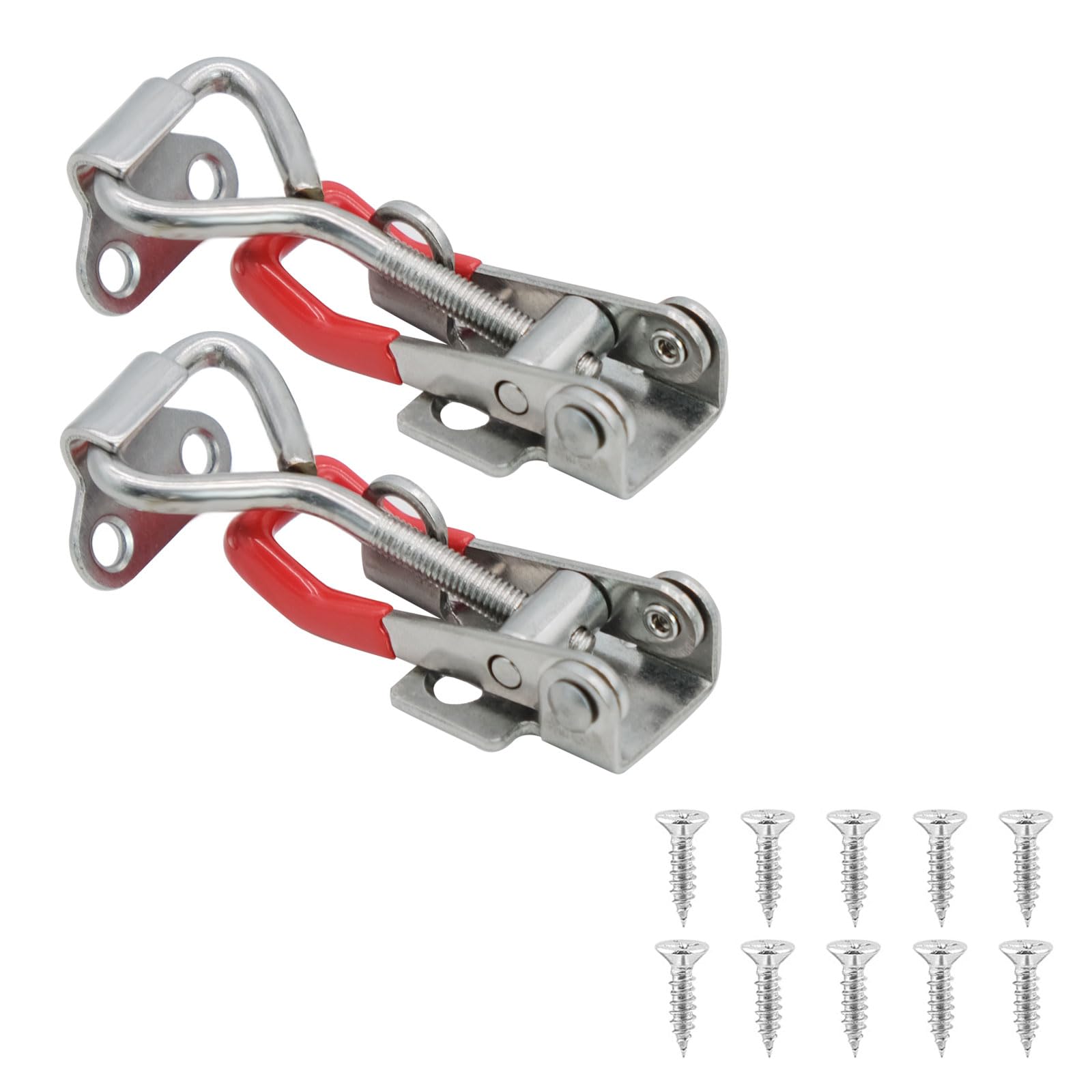 2Pcs Stainless Steel Toggle Clamps, Adjustable Toggle Clamp Lock Toggle Latches, Adjustable Catches and Latches, 100kg/220lbs Holding Capacity Clasp Closure, for All Kinds of Boxes and Closets