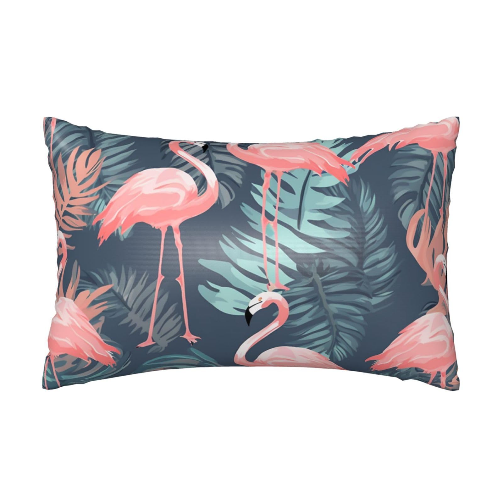 Satin Pillowcase for Hair and Skin,Soft Breathable Silk Pillowcase Summer Flamingo Palm Leaves Cooling Pillow Cover with Hidden Zipper Queen Size Cushion Case for Bedroom Sofa 20”X30”