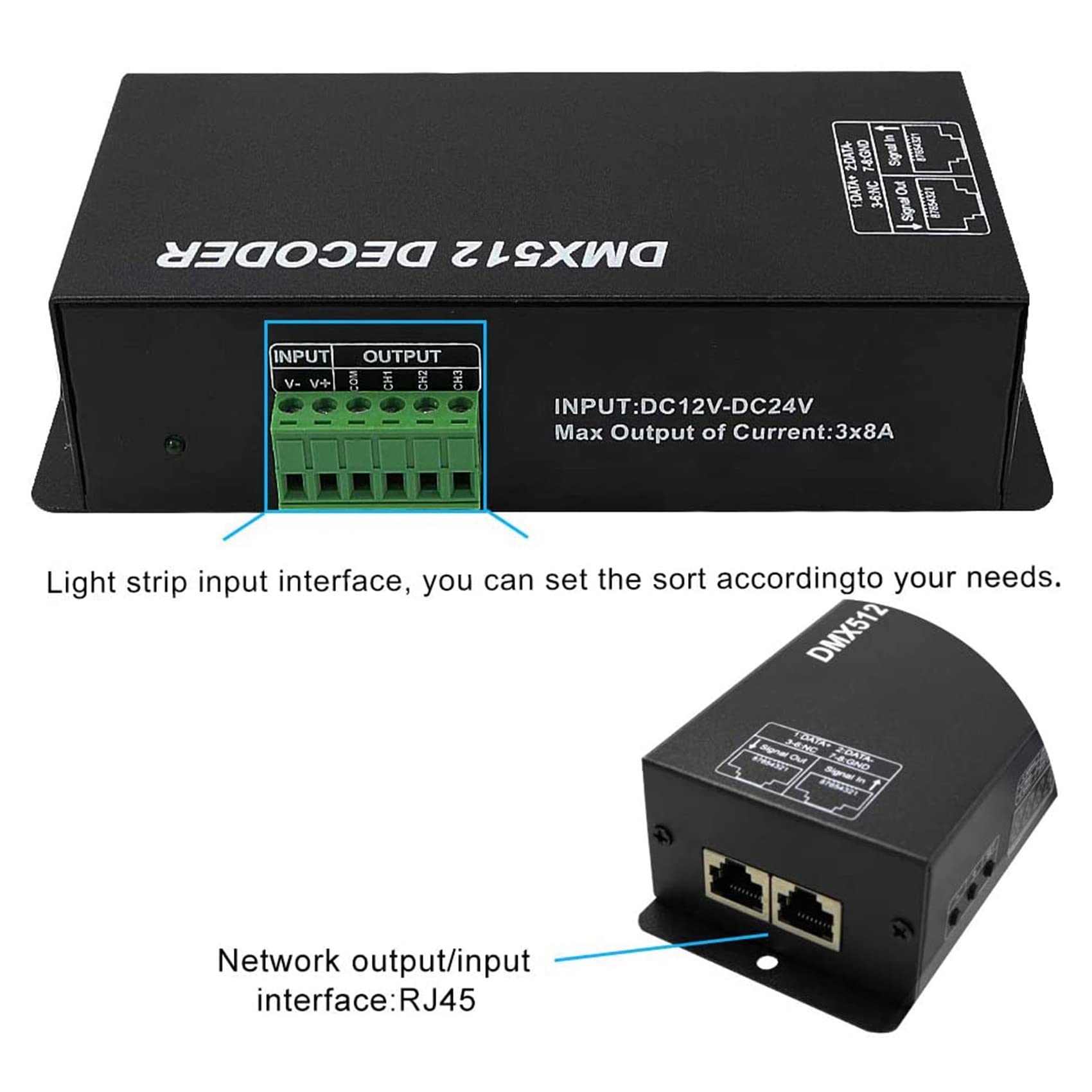 2 x wysokowydajny kontroler LED 512 dekoder ściemniacz sterownik DC 12 V-24 V do taśm LED RGB lub świateł (3 kanały)