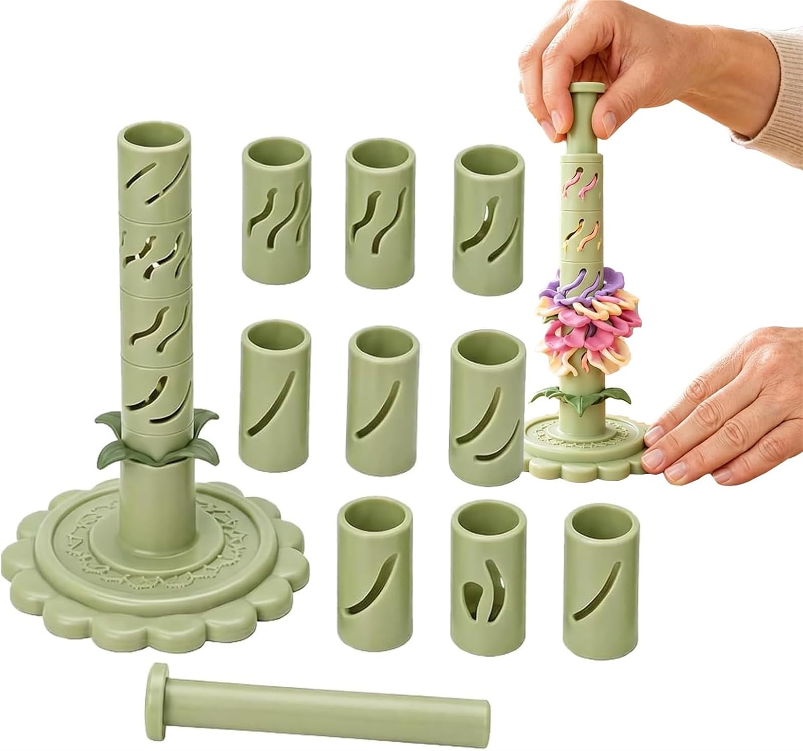 Modular Clay Bloom Maker with 9 Shaping Sleeves, Reusable Press Mold
