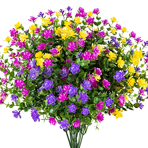 Hywean Homd 9 Piezas 3 Colores Flores Falsas, Flores Artificiales Exterior Real Natural Anti-UV, Ramo Flores Plastico para Hogar Jardín Porche Pasillo Fiesta Boda Decoración(Rosa, Rosa Rojo, Morado)