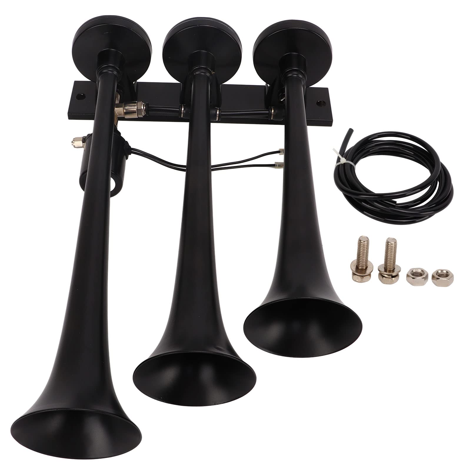 Tromba d'aria a tromba DC 12V a 3 fori da 135 dB per camion, barche, yacht, lega di alluminio nera