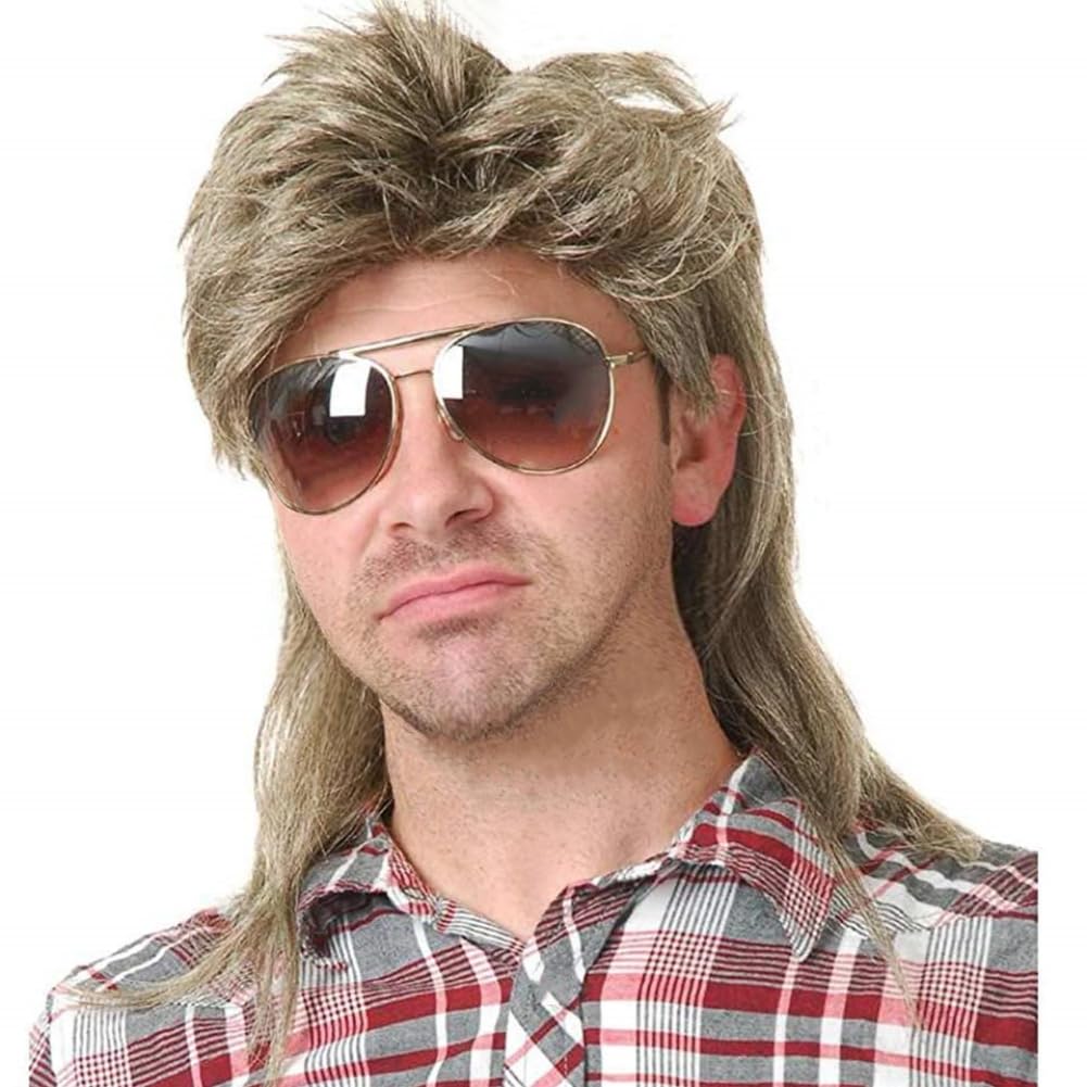 Swiking Mens Mullet Wig Blonde Retro 70s 80s Disco Rocker Curly Punk Fancy Party Halloween Cosplay Costume Full Wigs (Blonde)