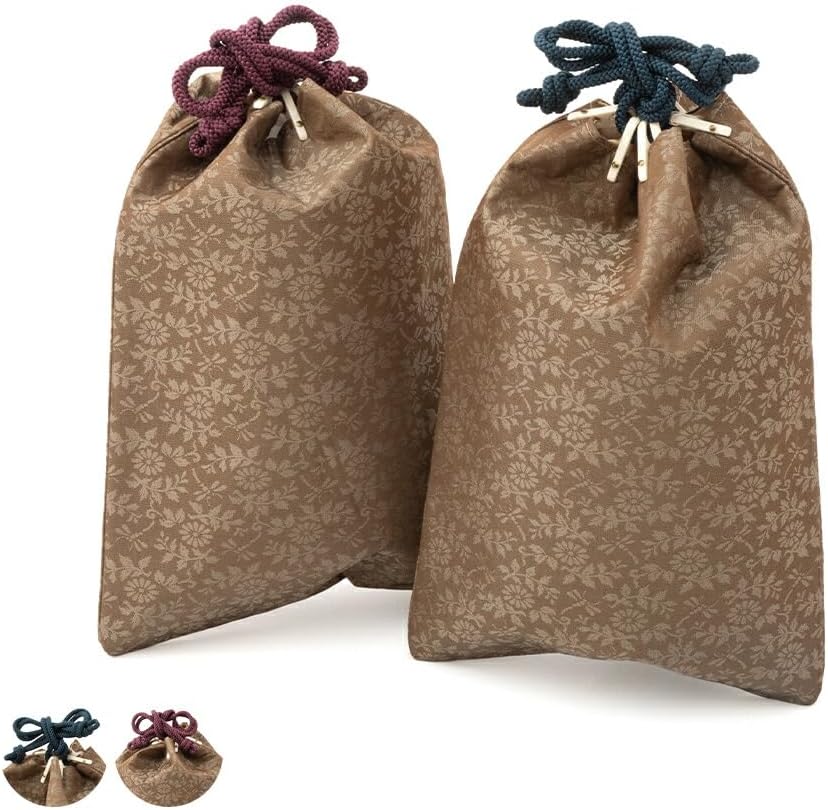 極級 印傳屋 合切袋（大） 信玄袋 巾着 小桜柄 鹿革 濃紺 赤 極美品