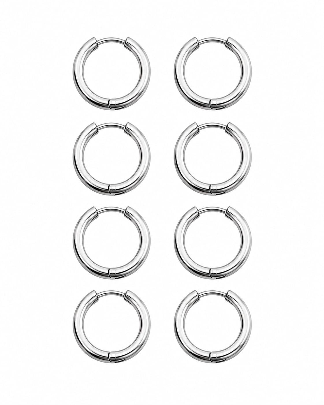 Silver Hoop Earrings for Men, Stainless Steel Clicker Hoop Rings, Hypoallergenic, Unisex Design, 8mm to 14mm, 8 Pieces-image-26