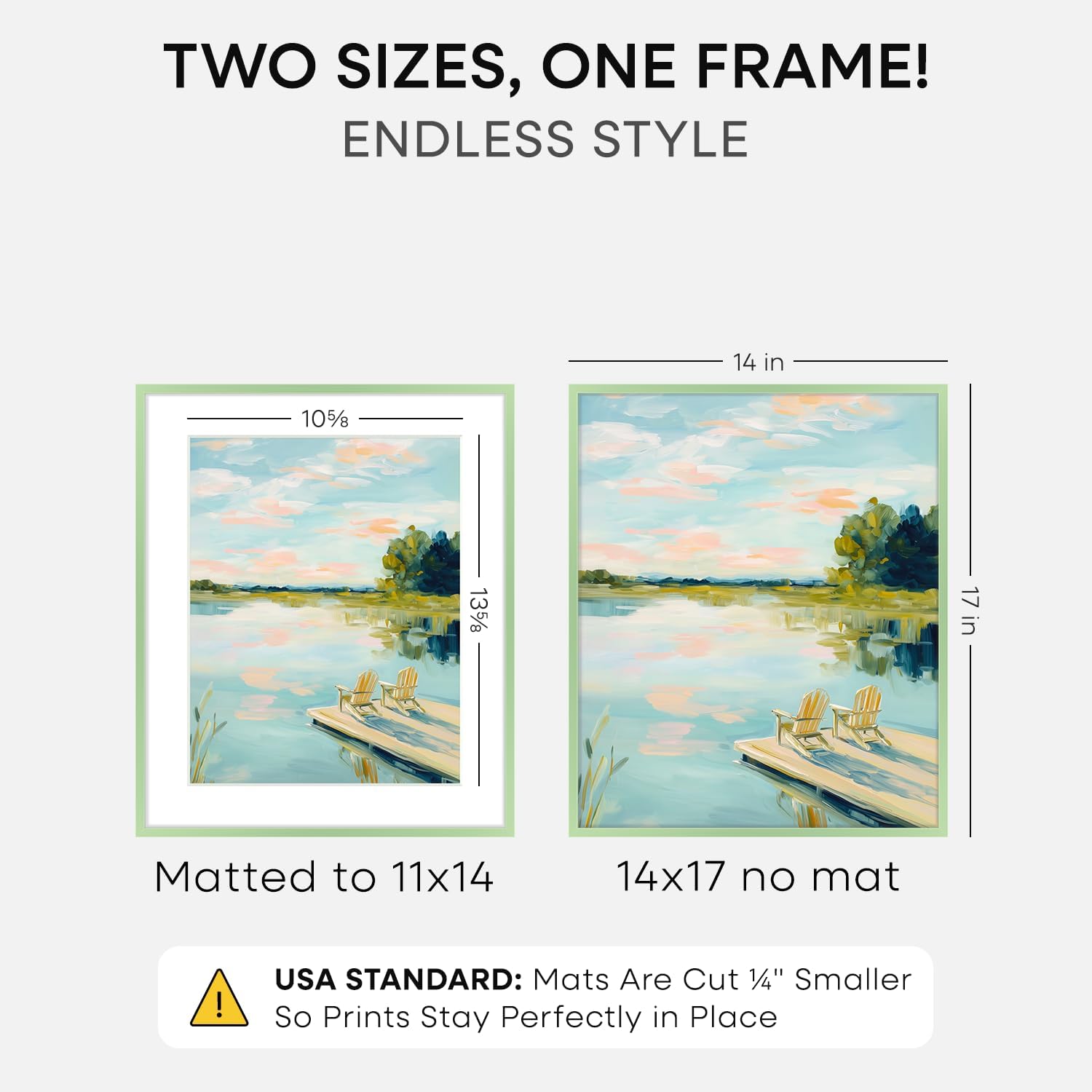 Homeforia 14x17 Picture Frame Sage Green, High End Metal 14x17 Poster Frames with Mat 11x14 inch Photo, 14 x 17 Sage Green Frame Matted to 11 by 14 Art, 17x14 Frame, Tempered Glass, Wall Kit, Set of 1