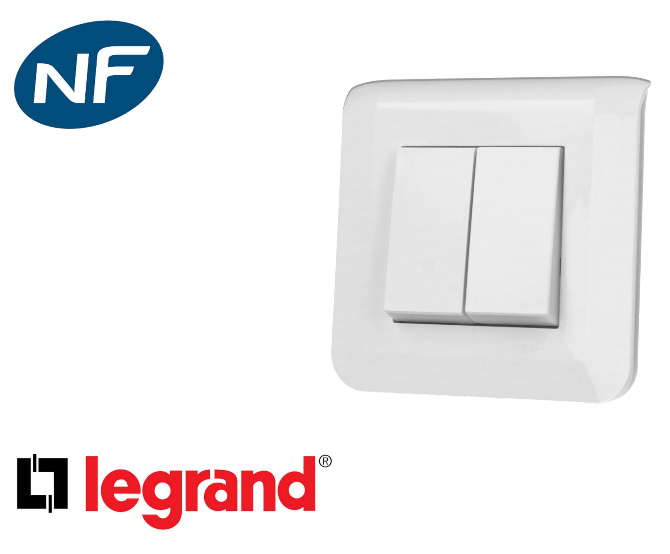 LEGRAND | Doppelschalter oder Wechselschalter, Mosaik, ermöglicht die Steuerung von zwei Lichtkreisen, schnelle Verbindung ohne Werkzeug durch automatische Klemmen, komplett mit Platte und