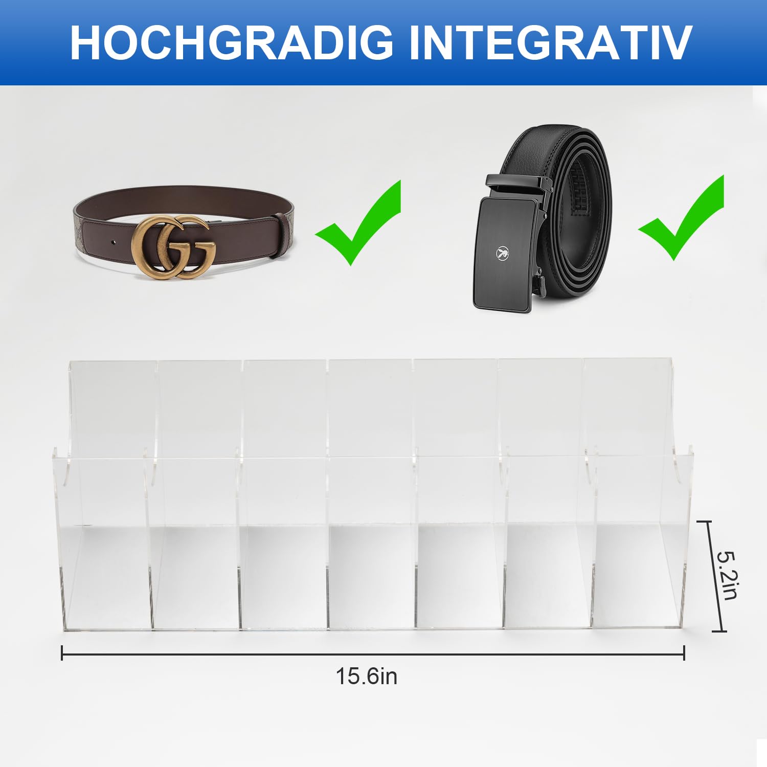 Organizer per cintura in acrilico, a 7 scomparti, per cintura, per armadio e cassetto, vetrina per cintura, organizer da parete (7 griglie)
