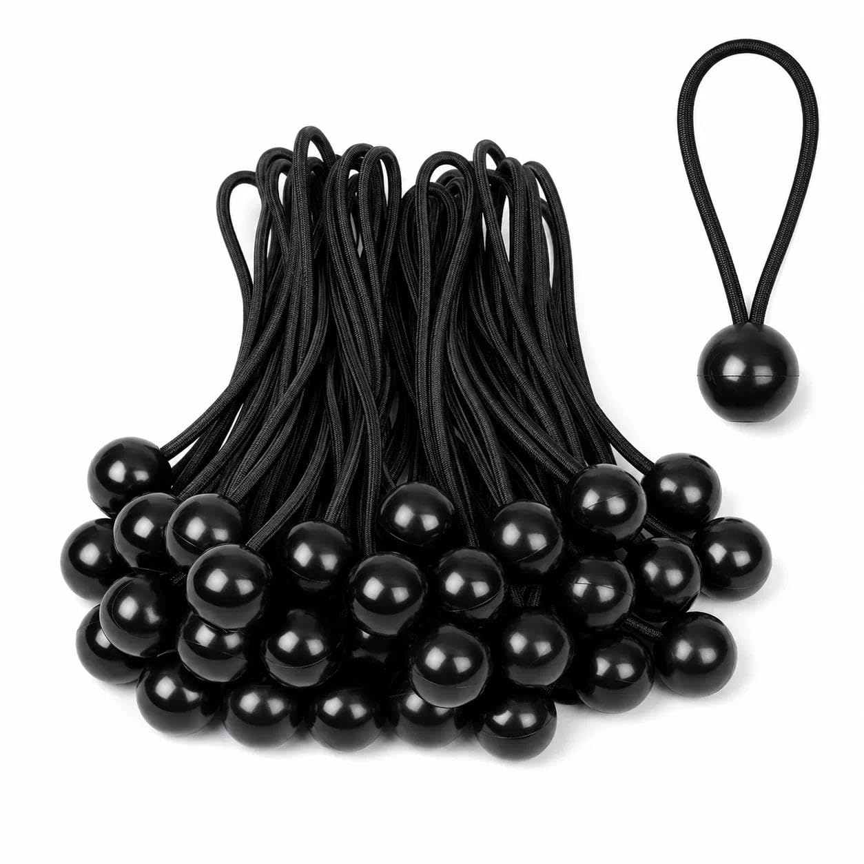 30 Pcs Black Bungee Cords with Balls, 6 Inch Small Bungee Balls Cords, Bungees Straps for Marquee Canopy, Tent Pole, Awning, Cargo Securing.