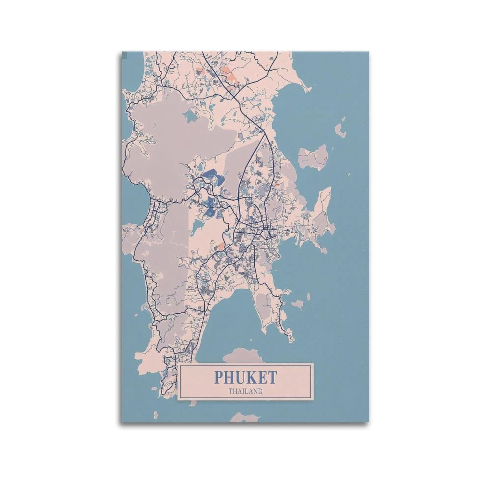 WZKTCL Vintage Map Poster Asia Thailand Phuket Poster Decorative Painting Canvas Wall Posters And Art Picture Print Modern Family Bedroom Decor Posters 08x12inch(20x30cm)