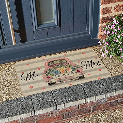 Geeory Flower Truck Mr Mrs Decorative Door Mat Love Decorations Floor Mat Wedding Farmhouse Home Seasonal Decor For Frontdoor Indoor Outdoor Entrance - 17X29Inch Gk011 #TOP5