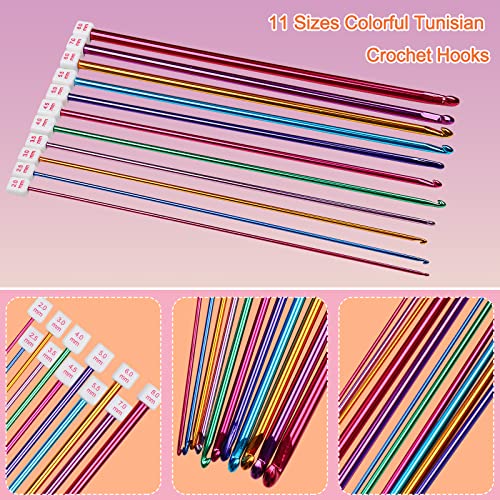 Image of Aeelike Tunisian Crochet Hook Set - 11pcs Afghan Long Crochet Hooks 2-8 mm Aluminum & 12pcs Bamboo Hooks 3-10 mm with Plastic Cable, Colorful