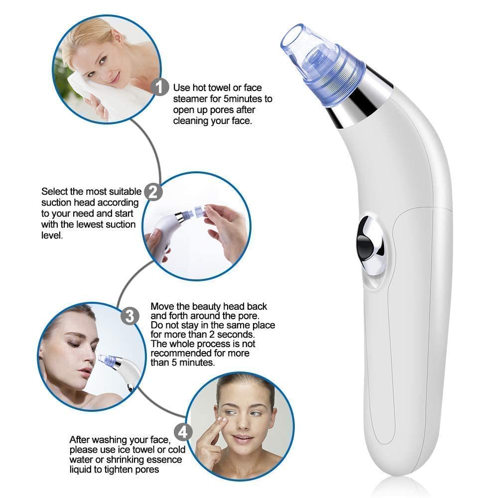 Revin Enterprise Derma Suction 4 in 1 Blackhead Whitehead Extractor Remover Device Acne Pimple Pore Cleaner Vacuum Suction Tool for Men and Women. (Derma Suction 4 in 1)