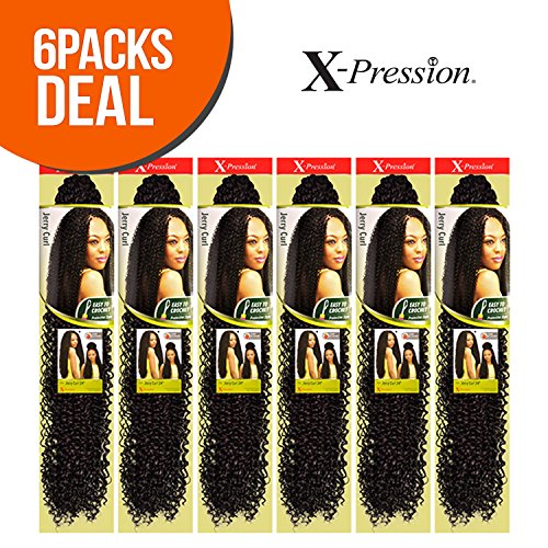 Outre Synthetic Hair Crochet Braids X-Pression Braid Jerry Curl 24" (6-Pack, 1B)