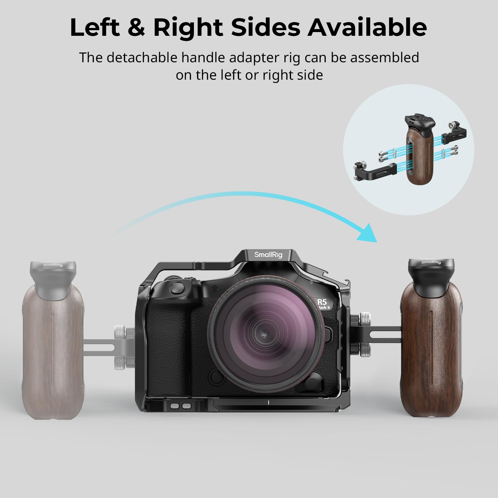 SMALLRIG Maniglia laterale in legno per gabbie per fotocamere con fori filettati da 1/4"-20, Regolazione verticale di 28 mm / 1,1 pollici, capacità di carico di 15 kg / 33,1 libbre - 5237