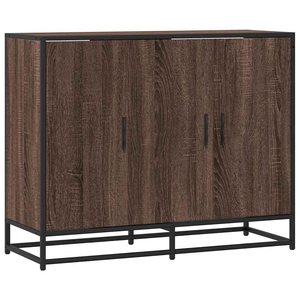 Credenza marrone effetto rovere, 94 x 35 x 76 cm, comò in metallo