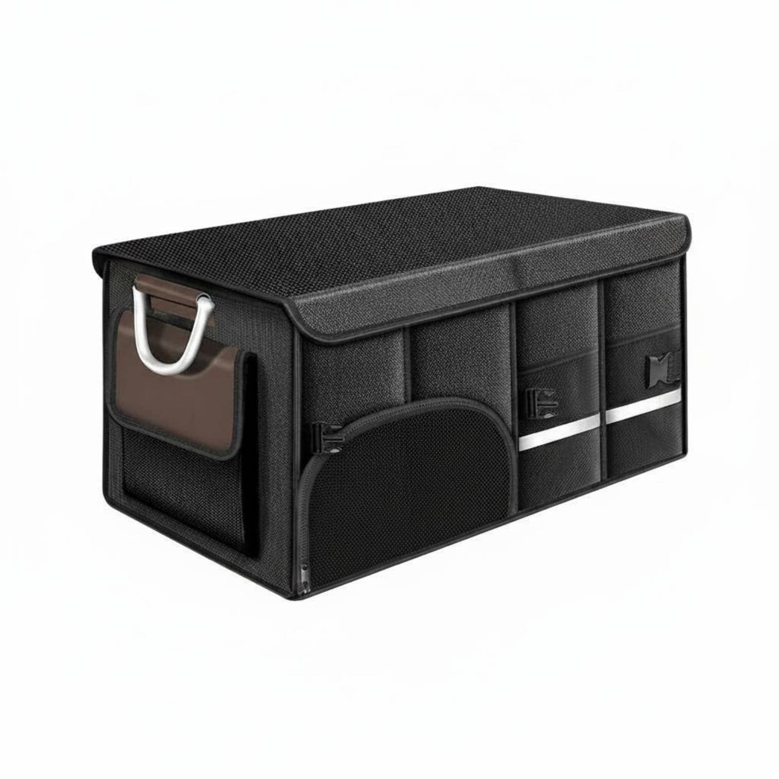 Faltbarer Kofferraum-Organizer mit Deckel Auto-Aufbewahrungsbox strapazierfähig Faltbox Kofferraum für Camping, Braun, 72L
