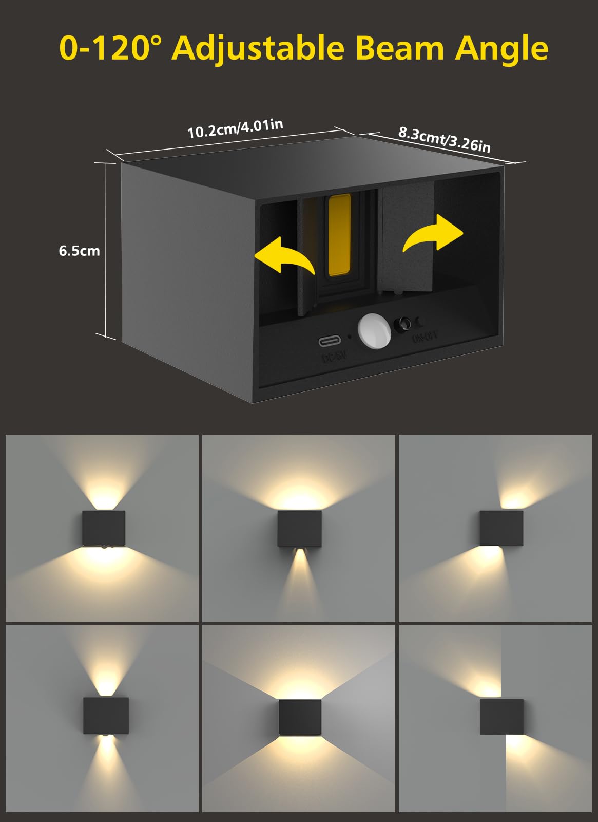 T-SUN 2 Piezas Aplique de Pared con Detector de Movimiento y Mando, 3 Modos Lámpara de Pared Recargable Sin Cable, Aplique de Pared Superior e Inferior con Temporizador para Interior/Exterior