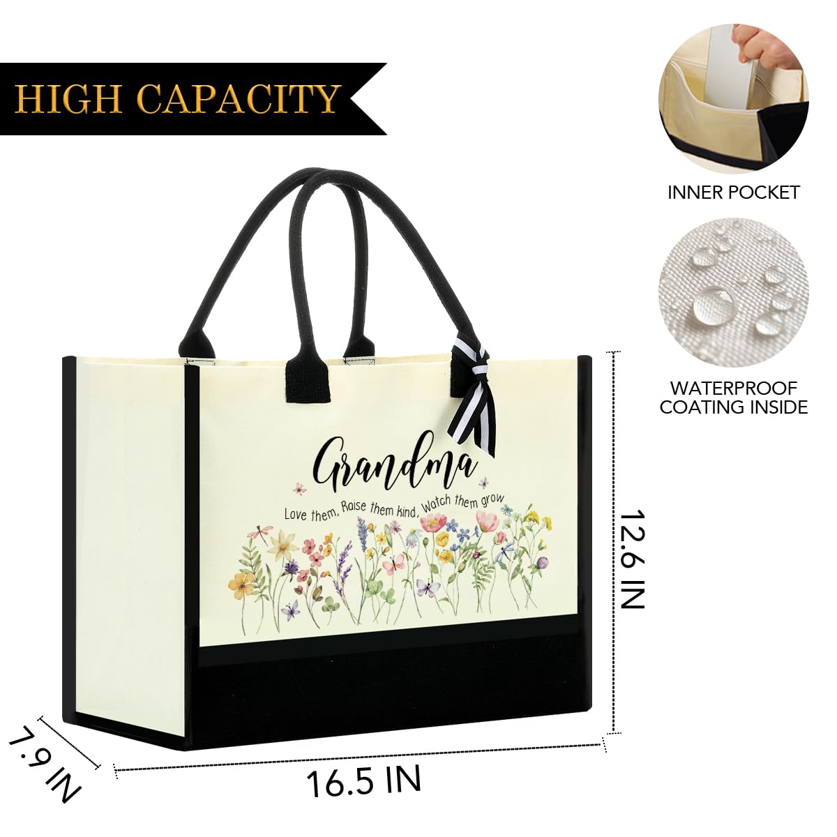 Regalos para abuela, abuela, regalos de Navidad, bolsas de lona para mujer