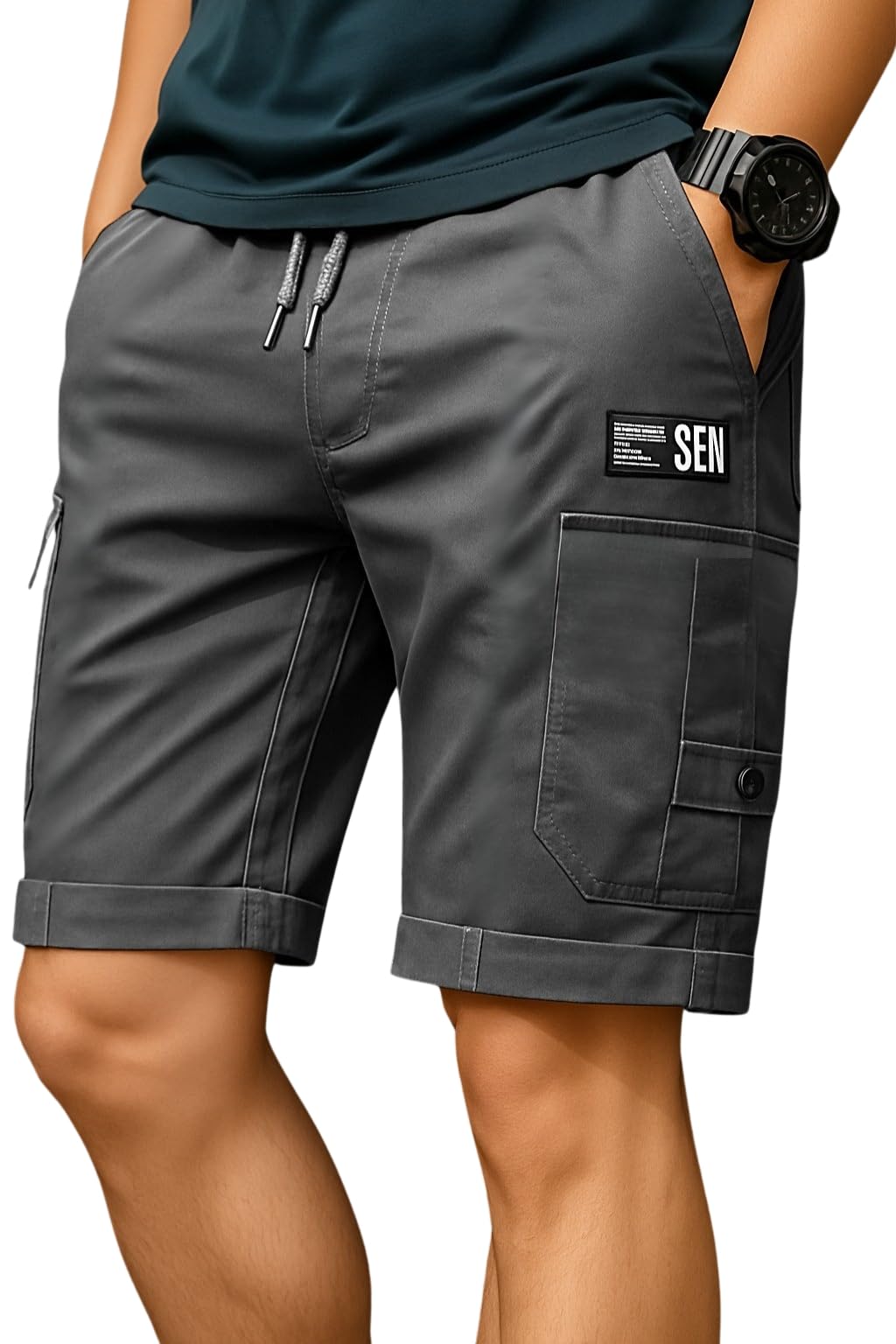 inkkr Men Shorts || Men Shorts Cotton || Men Cargo Shorts Casual Comfort Breathable Knee Length Cotton Shorts-picture-18