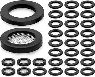KAPSING Paquete de 30 Arandelas para Manguera de Ducha, Junta de Cabezal de Goma de 19 mm Con Filtro (Negro)