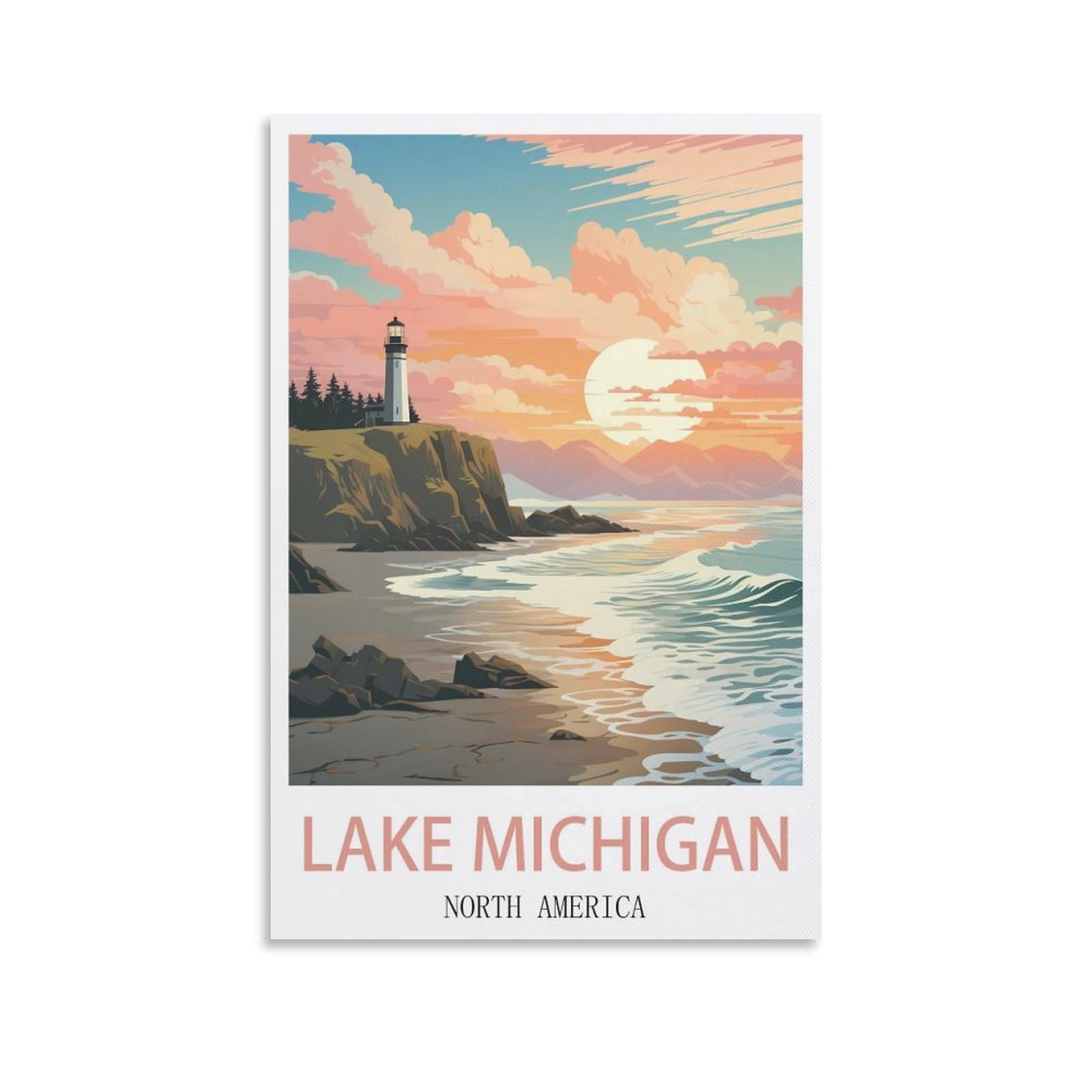 EZMLFA 5D Diamond Painting Kits for Adults,Lake Michigan,for Adults Beginners of All Ages, Round Full Drill Arts and Crafts Gems Home Wall Decor 30x40cm