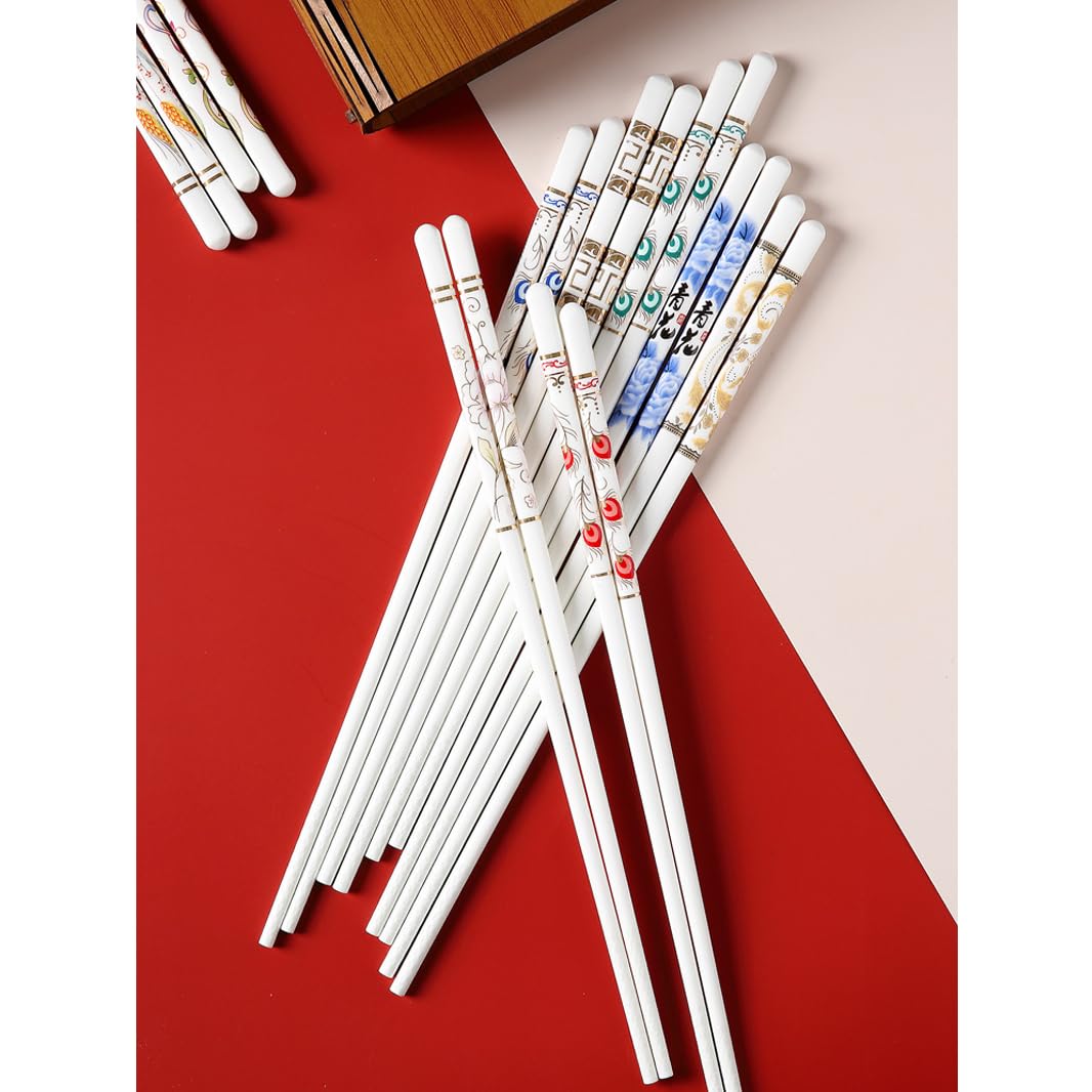 Jeu de baguettes, Coffret cadeau de 10 paires baguettes réutilisables qualité supérieure avec étui, en céramique d'os haute délicates(T)