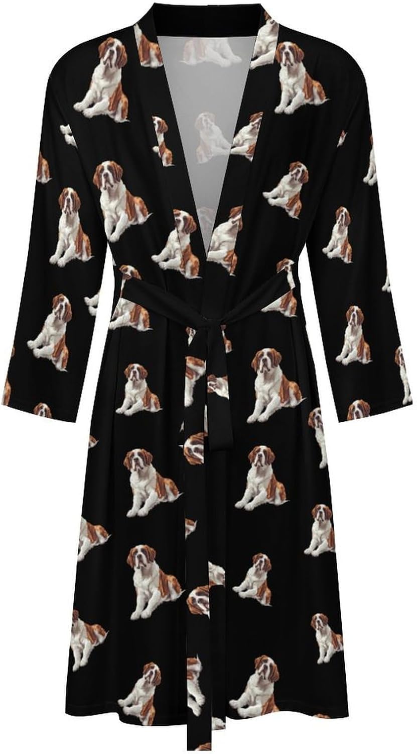 Saint Bernard Dog Mens Robe Long Bathrobe for Women Bath Robes Lightweight Soft Printed Sleepwear