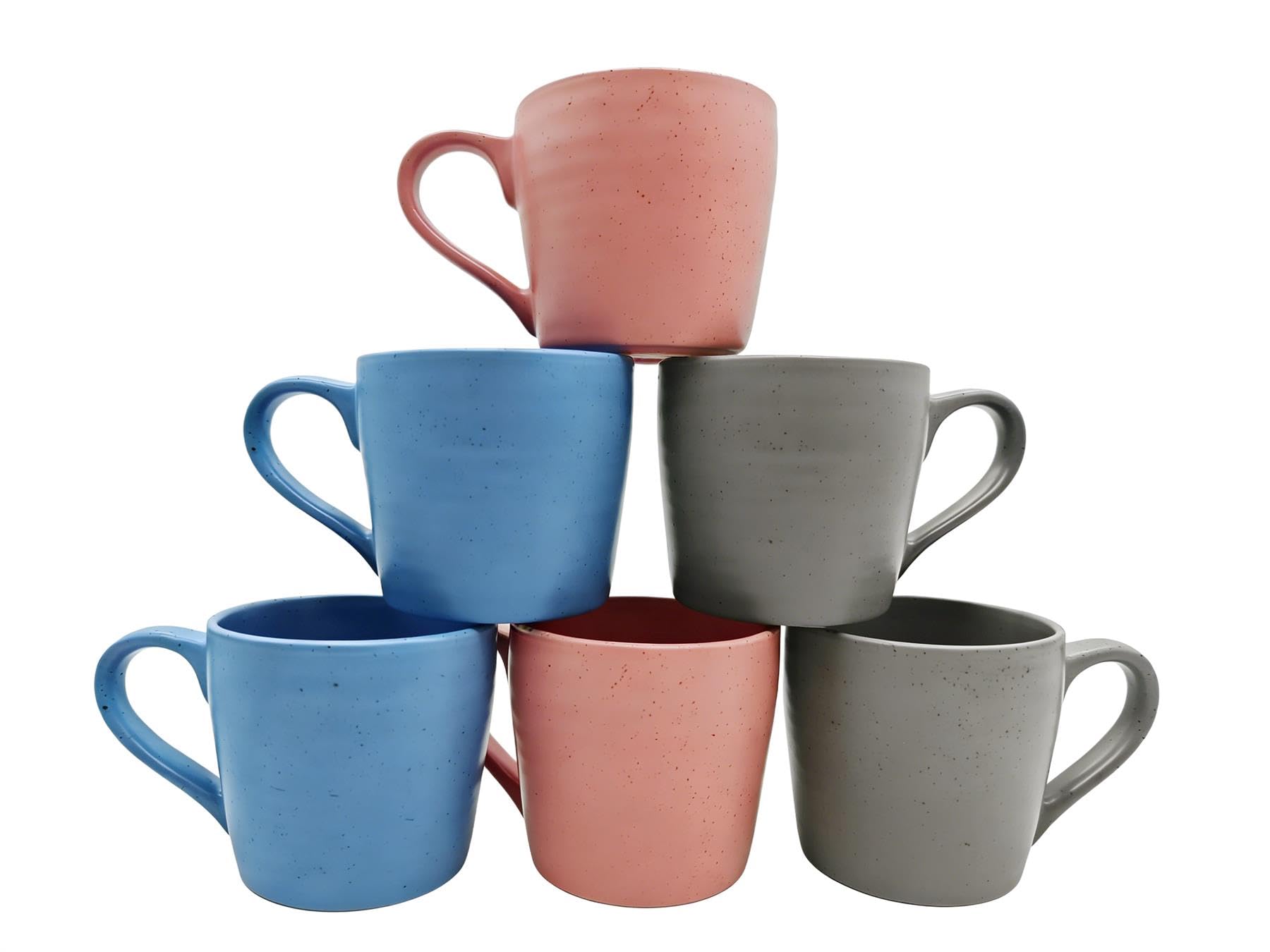simpa 6PC Assorted Colour Ribbed Speckled Stoneware Mugs 500ml