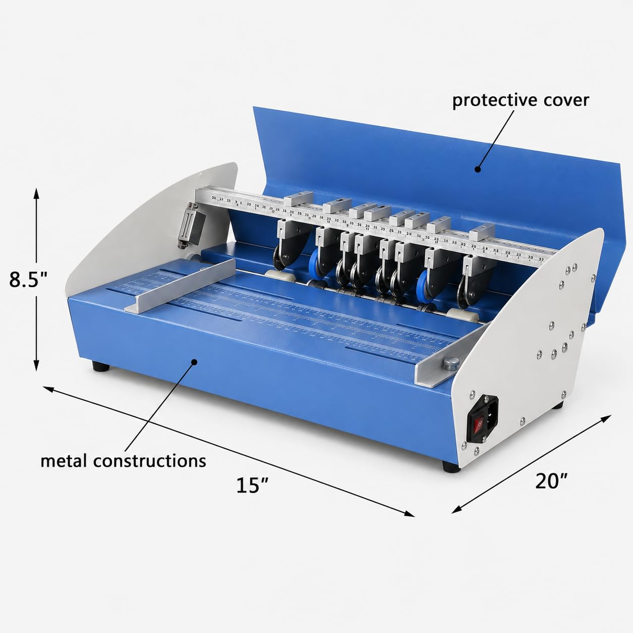 Maszyna do bigowania papieru, 3 w 1, perforator i frez, szerokość 460 mm, regulowana głębokość zagnieceń, podwójne boczne prowadnice do szybkiej wymiany matrycy