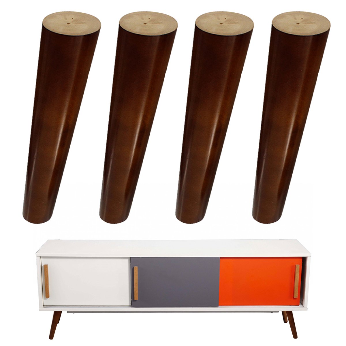 4X Furniture Legs Replacement Wood Sofa Feet Walnut Finished 8'' for IKEA Couch Bench Footrstool Cabinet Bed Riser w. Mounting Plate
