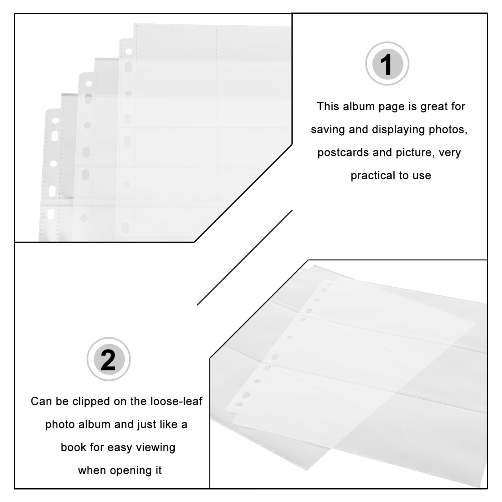 Abaodam 50 Pagine Porta Carte in Pvc, 9 Tasche per Foglio, Trasparenti, per Carte Collezionabili e Foto, Protezione per Raccoglitori