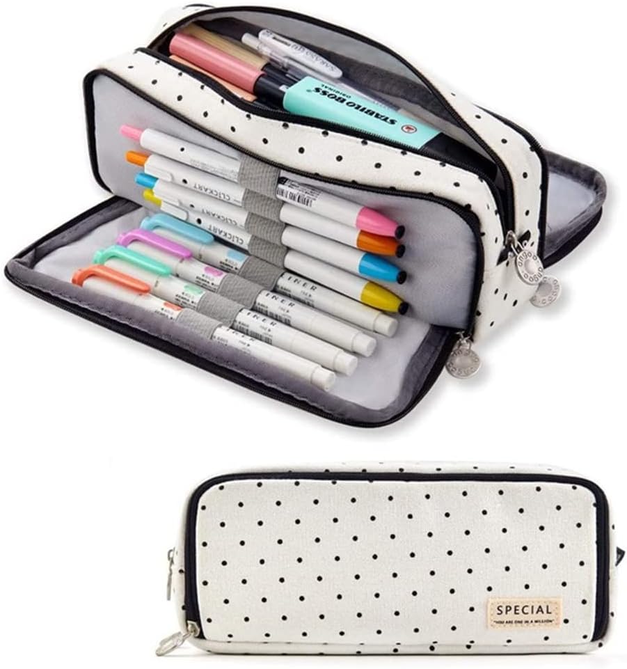 iSuperb Large Capacity Pencil Case Big 3 Compartments Pencil Pouch Canvas Pen Bag Zipper Storage Makeup Cosmetic Bags for Women Men